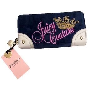 Juicy Couture Zip Around Y2K 90's Wallet Clutch Navy Pink NWT